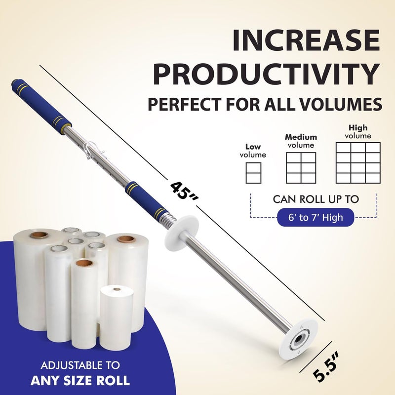 Lifetime Supplies Heavy Duty Stretch Film Dispenser Pole Holder - Extra Long High Reaching Industrial Handle for Stretch Wrapping - Fits Rolls 2" to 3" Diamater Cores & Lengths from 12" to 24" - Pallet Wrap - Image 2